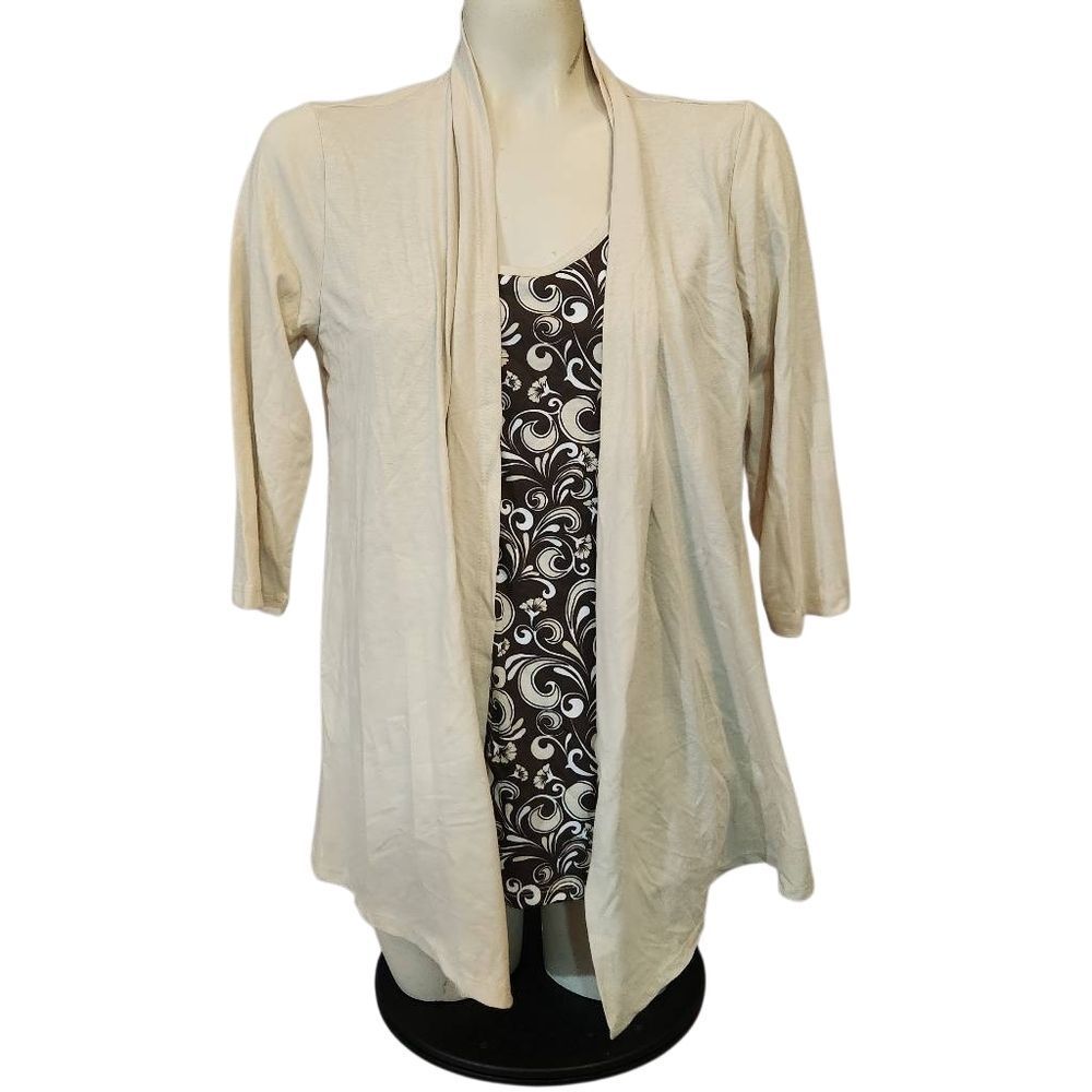 Elegant Blair Cream‎ Women's Built in Tank Top Cardigan Size Small